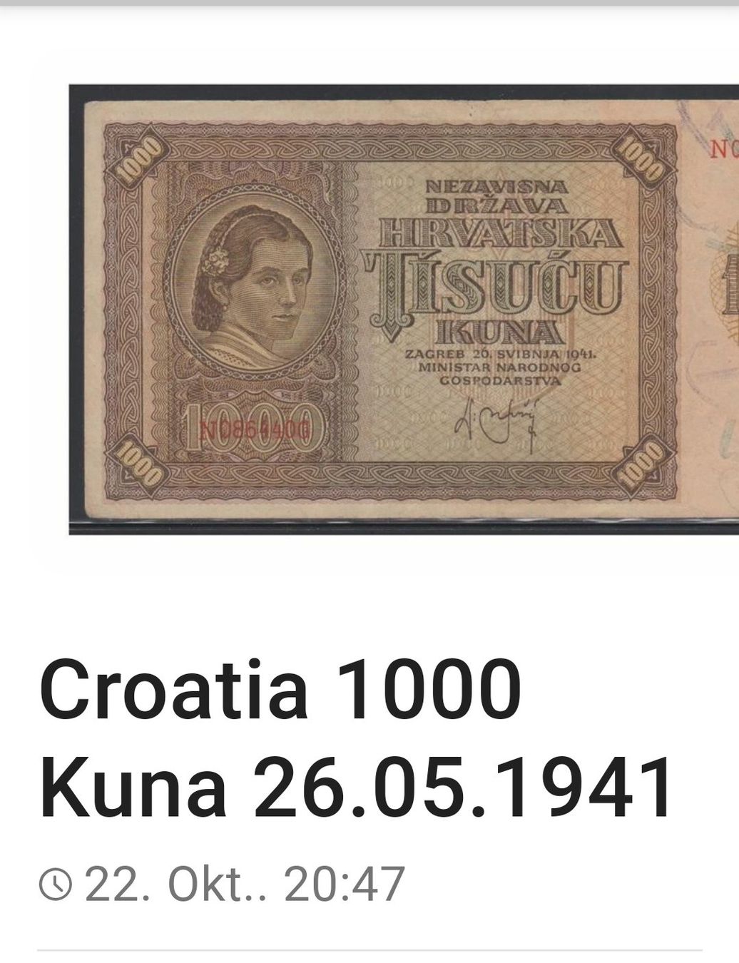 Banconote: Tausen-Tisucu HR-Kuna – Usato da Rothrist venduto da ToniG71 1