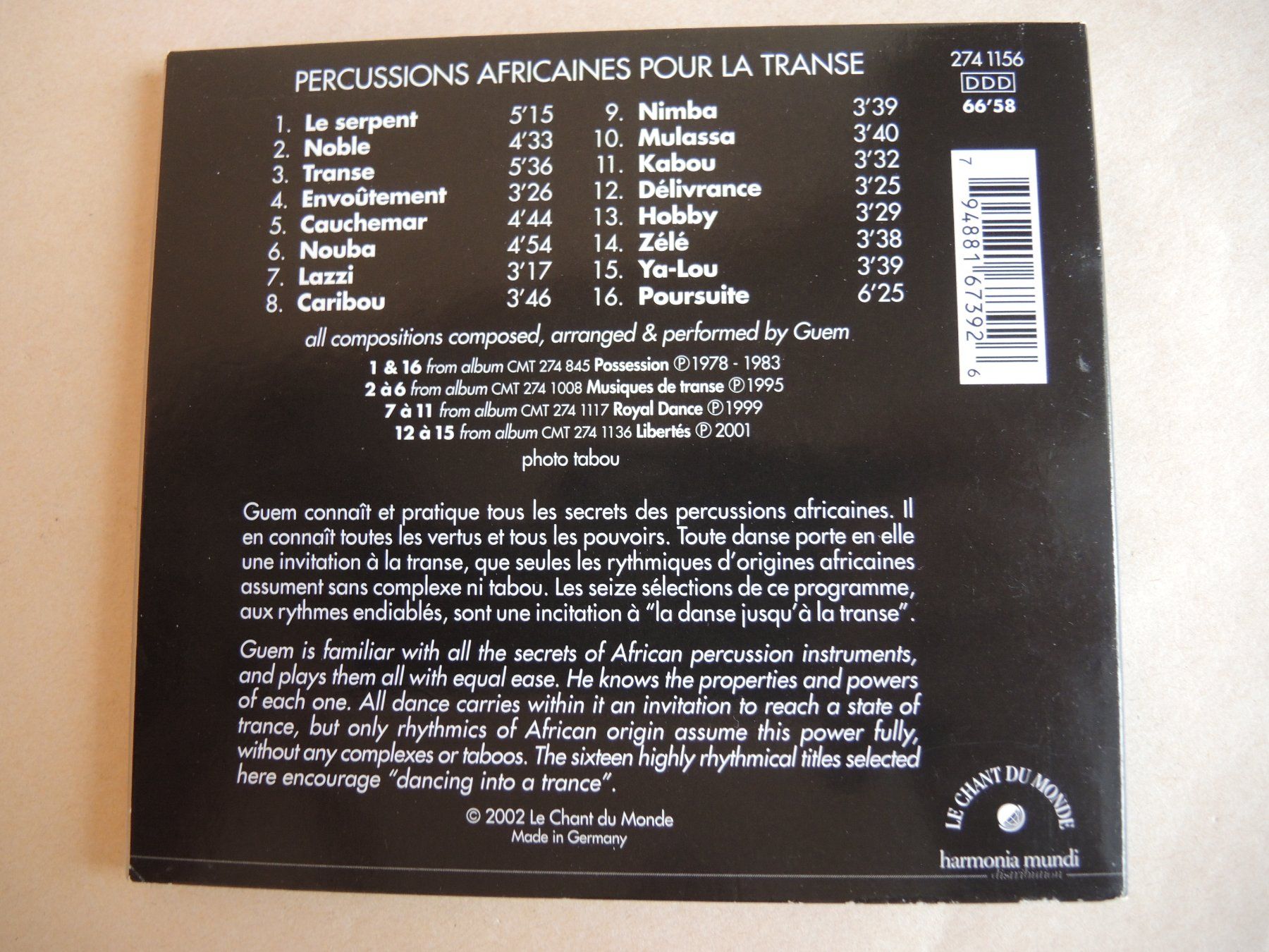 CD: CD - GUEM  Percussions Africaines pour la Transe - Afrika P. – Usato da Rorschach venduto da maeck8 2