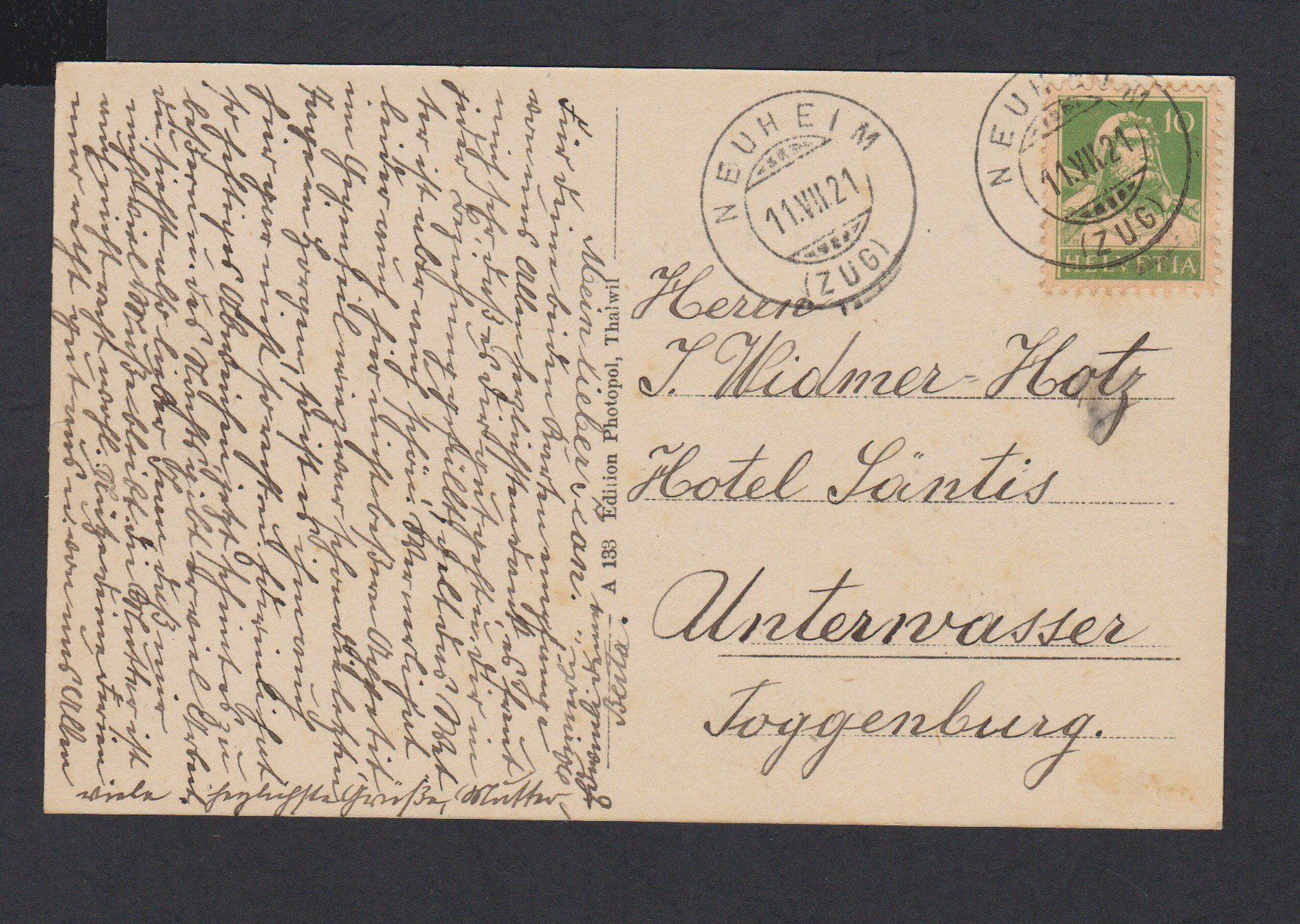 Cartoline postali: NEUHEIM  ZG   -   alte 2-Bild Ansichtskarte von 1921 – Usato da Vitznau venduto da Ropaku 1