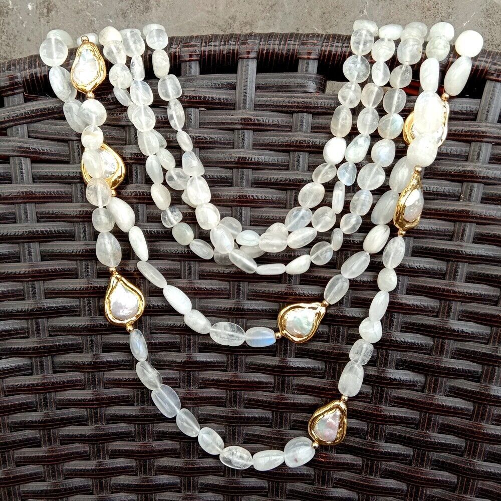 Ketten: Mondstein Weiss Perlen Kette Collier Perle Pierre de lune – Neu (gemäss Beschreibung) aus Prilly von ilyria73 6