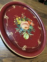 Vintage Metall-Tablett – Handbemalt – Blumen – 35 × 27 cm