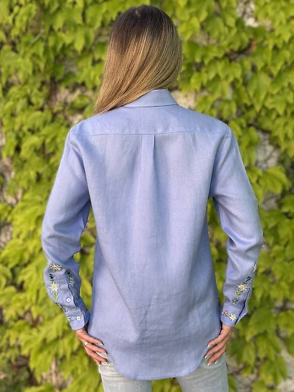 Camicette: Damen Leinenhemd Edelweiss Blau – Usato da Thalwil venduto da han_2b8c 4