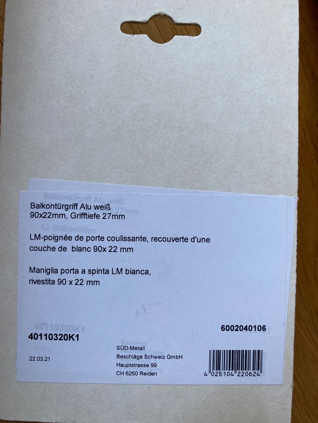 Ferramenta: Balkontürgriff weiss * Alpertec – Nuovo e nell'imballaggio originale da Basel venduto da AufeinenBlick 1