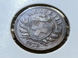 Schweiz 2 Rappen 1925 - braune Patina, Delle
