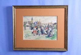 Karoly Karl Mühlbeck 1869-1943, Aquarell, Prozession von1939