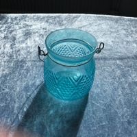 Schönes Glas Windlicht im Vintage Look, Türkis, Top!