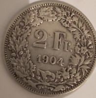 2 Fr. 1904 Silbermuenze guter Zustand