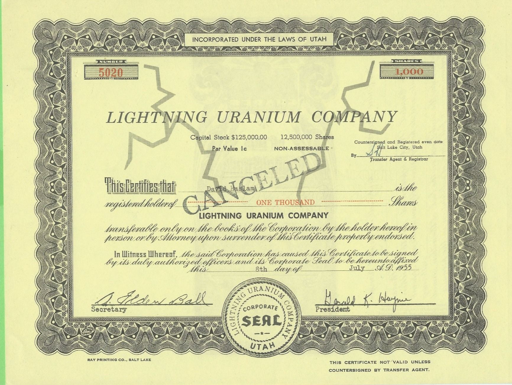 Alle Münzen: Lightning Uranium Company,  1955 – Gebraucht aus Zürich von t24_de
