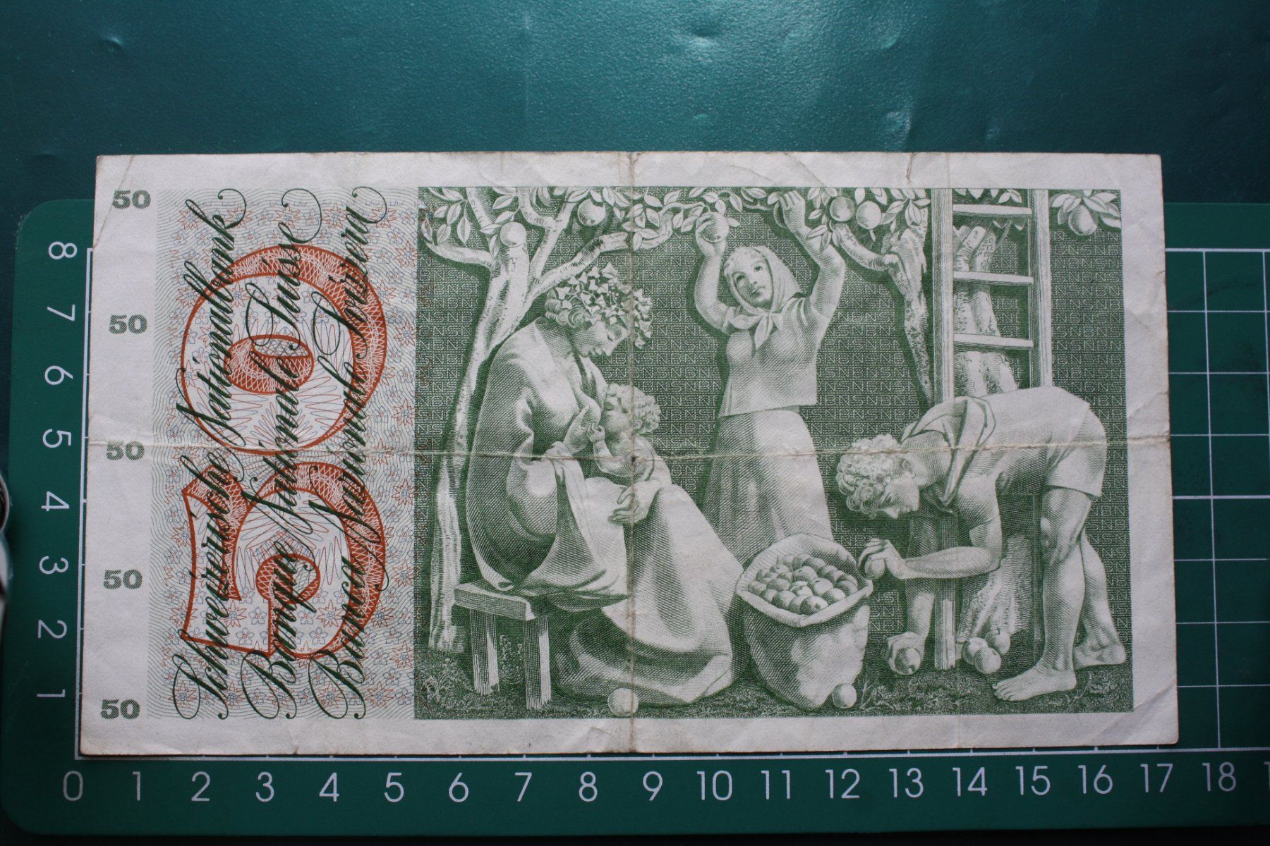 Banconote: apfelernte banknote 50 franken 1974 – Usato da Laupen BE venduto da Gufi57 1