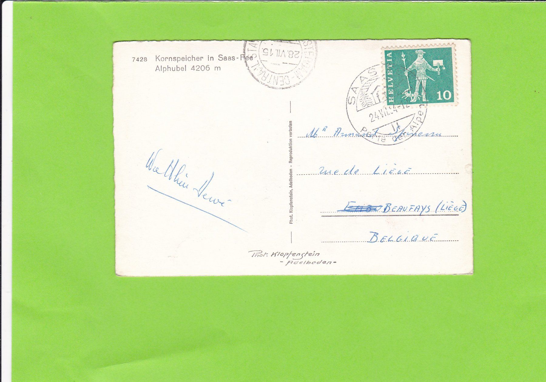 Cartoline postali: Kornspeicher in Saas-Fee – Usato da St. Peterzell venduto da neckertal 1