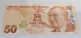Türkische Lira 50, Kemal Atatürk & Fatma Aliye Bankfrisch
