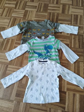 Kinder 3x Langarm Shirt Gr 80 Set Auto/Dino/Pooh