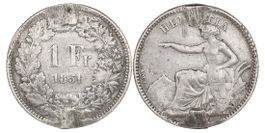 1 Franken von 1851 (gering erhalten). Ab 1.--