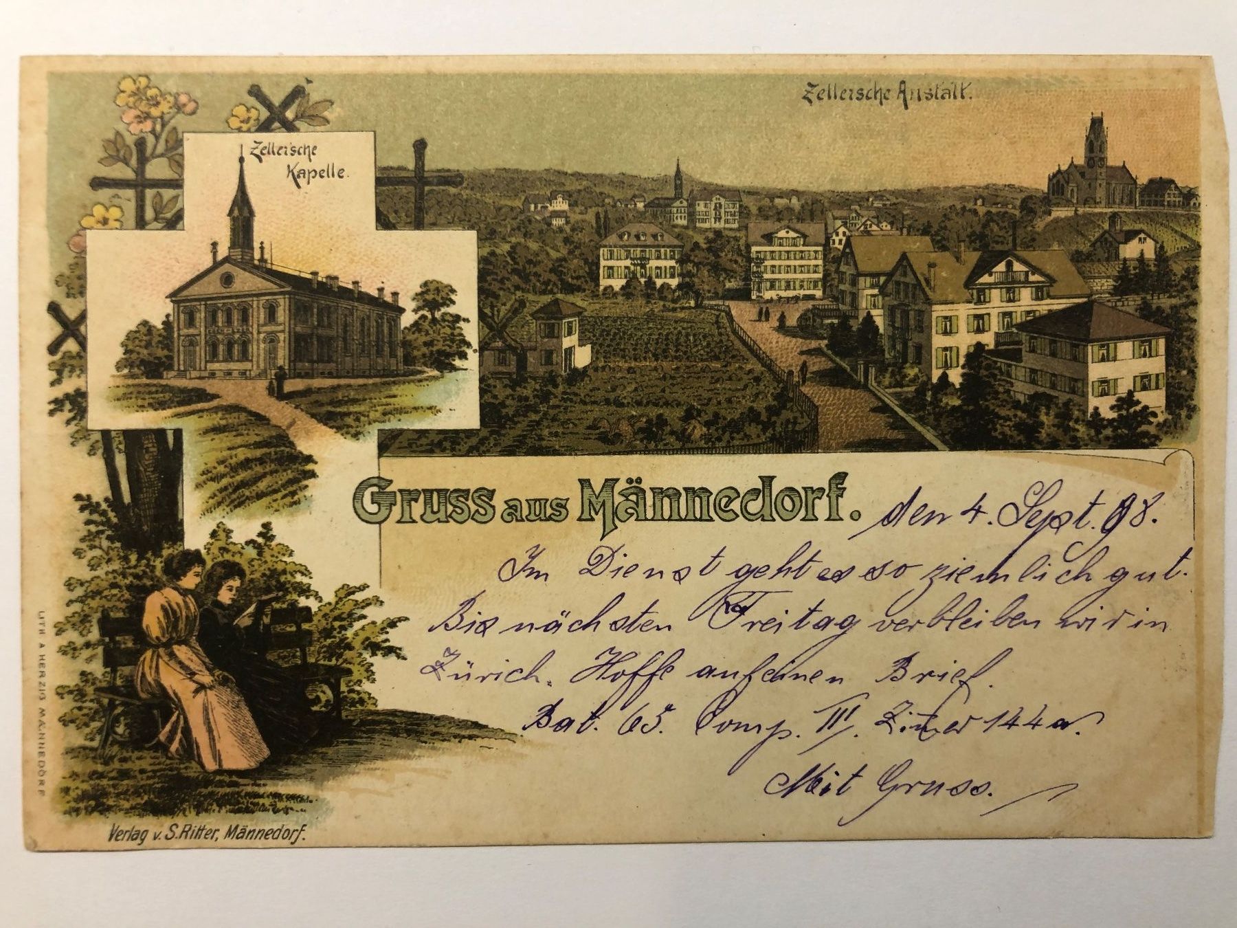 Ansichtskarten: AK Gruss aus Männedorf Litho 1898 – Gebraucht aus Nunningen von anclaudia 1