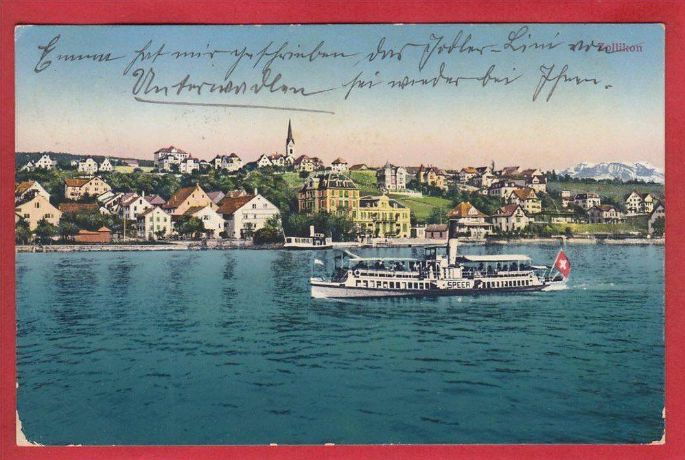 Cartoline postali: ZOLLIKON MIT DAMPFSCHIFF SPEER 1914 – Usato da Grüningen venduto da Kartenlaube