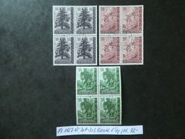 FL 1957 Nr. 301-303 Viererblöcke 1. Tag gestempelt