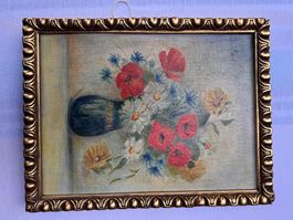 Charmante Peinture à l'huile, nature morte florale, vintage