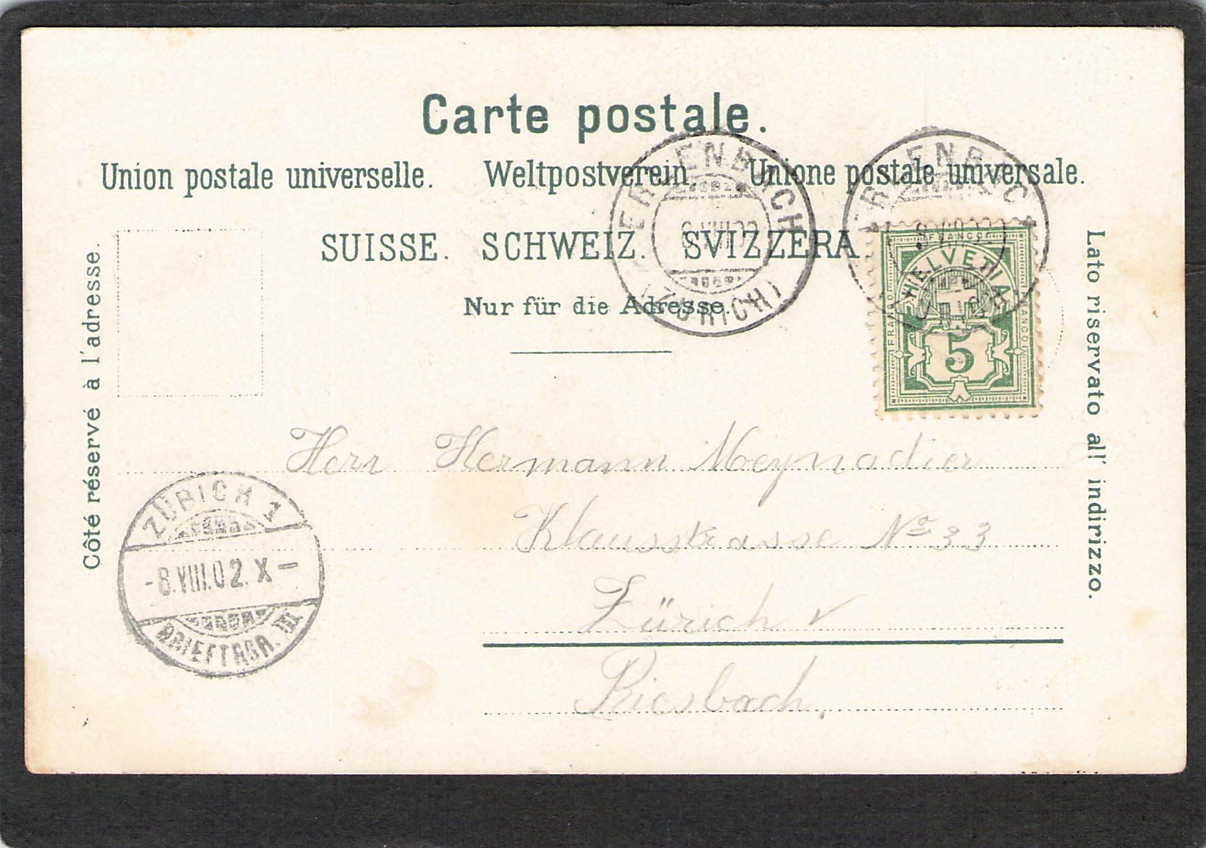 Cartoline postali: #Litho Erlenbach ZH , Pflugstein , gel. 1902 – Usato da Reichenburg venduto da Pipo-67 1