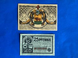 25 PFENNIG KREIS SIMMERN 1919 & 50 PFENNIG SCHLEIZ 1921