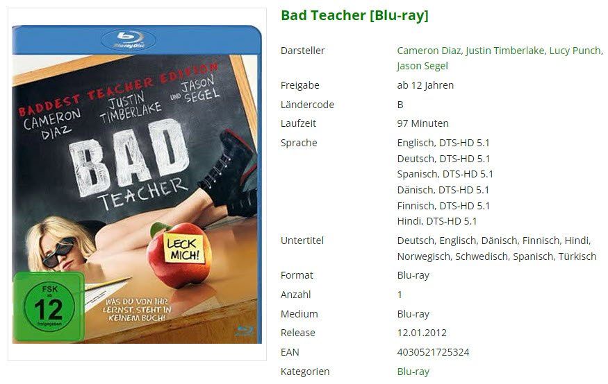 Tutti i DVDs: Bad Teacher (Blu-ray) – Usato da Emmetten venduto da SVollenweider