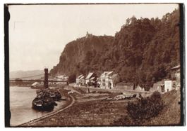 Fotografie Bodenbach, Frachtkähen am Uf