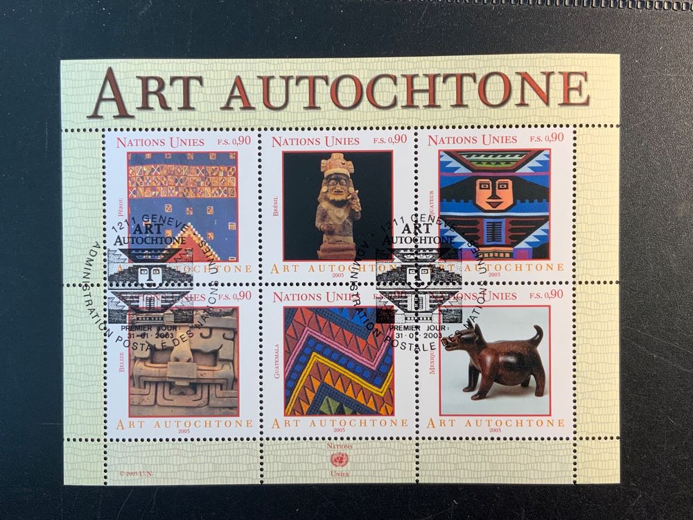UNO Genf 2003 mit ET: Block zu 6 Marken: Eingeborenenkunst. (Gebraucht ...