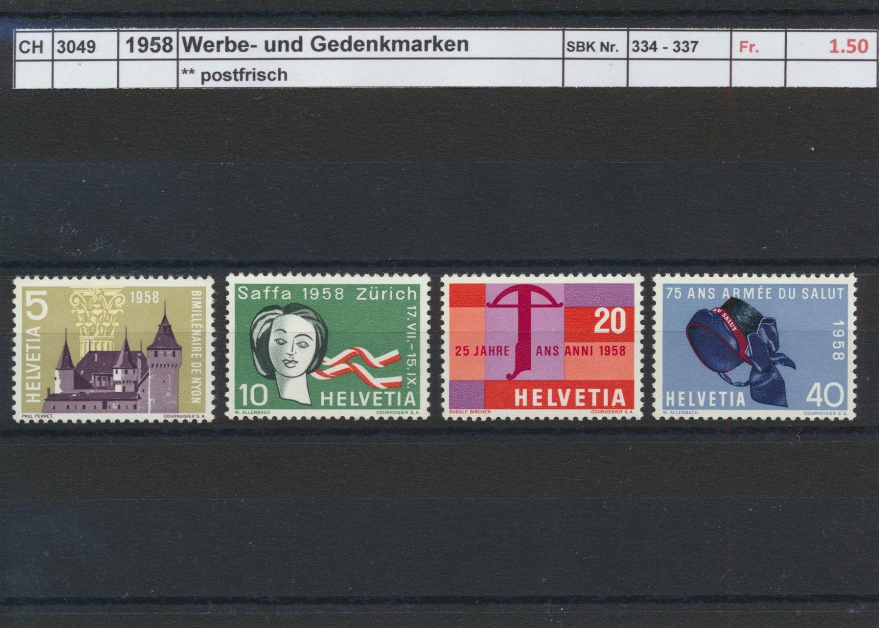 Tutti i francobolli: 1958 Werbe- und Gedenkmarken, ** postfrisch – Nuovo (secondo la descrizione) da Winterthur venduto da Zupogeru
