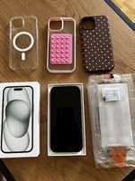 iPhone 15, 256GB, 3 coques, 3 vitres de protection