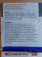 SBB Halbtax 30 CHF Rabatt BON Coupon Neukunden b. 19.8. NEU!