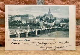 1901 GRUSS aus BASEL - Alte Rheinbrücke mit Martinskirche