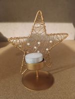 Goldener Stern-Teelichthalter mit Perlen – Winterdeko✨