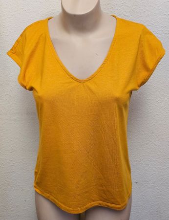 ANNA FIELD Damen T-Shirt Senfgelb V-Ausschnitt Gr. M
