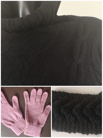 NEU! Strick Kleid, Stirnband + Handschuhe
