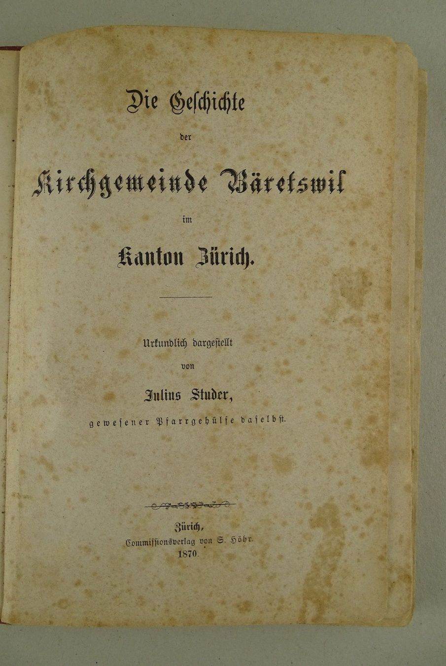 Libri: KIRCHGEMEINDE BÄRETSWIL, 1870, MIT LITHO – Usato da Grüningen venduto da Kartensammler 1