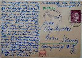 Postkarte von Köln-Holweide geprüft, am 17.4.1943 nach Bern