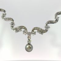 Exquisites Diamant-Collier, Natur Perle 18k Weissgold