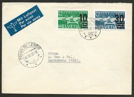 Flugpost Schweiz 1937 Zürich Prag  Luftpost