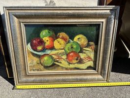 Stillleben mit Äpfel, gerahmt, handsigniert, Herbstdeko
