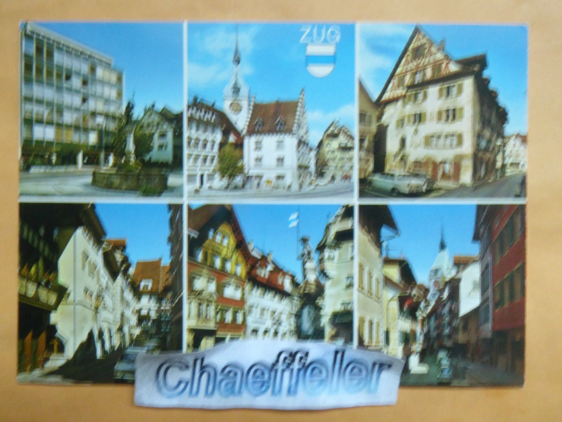 Cartoline postali: Zug, Kronenplatz, Rathaus,  Obern Münz – Usato da Zürich venduto da Chaeffeler