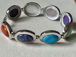 Armband mit echten Schmucksteinen, Silber 925, 21 cm, NEU