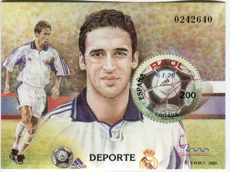 Tutti i francobolli: Block "Fussball. Raúl. Real Madrid". Spanien. – Nuovo e nell'imballaggio originale da Basel venduto da Butsch5