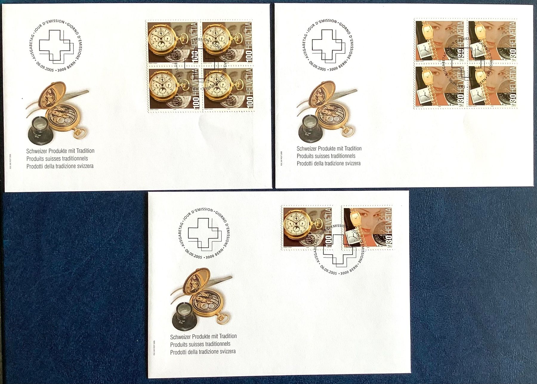 Tutti i francobolli: 2005 / FDC Schweizer Produkte UHREN Viererblock Satz + FDC – Nuovo (secondo la descrizione) da Liestal venduto da Skunk02