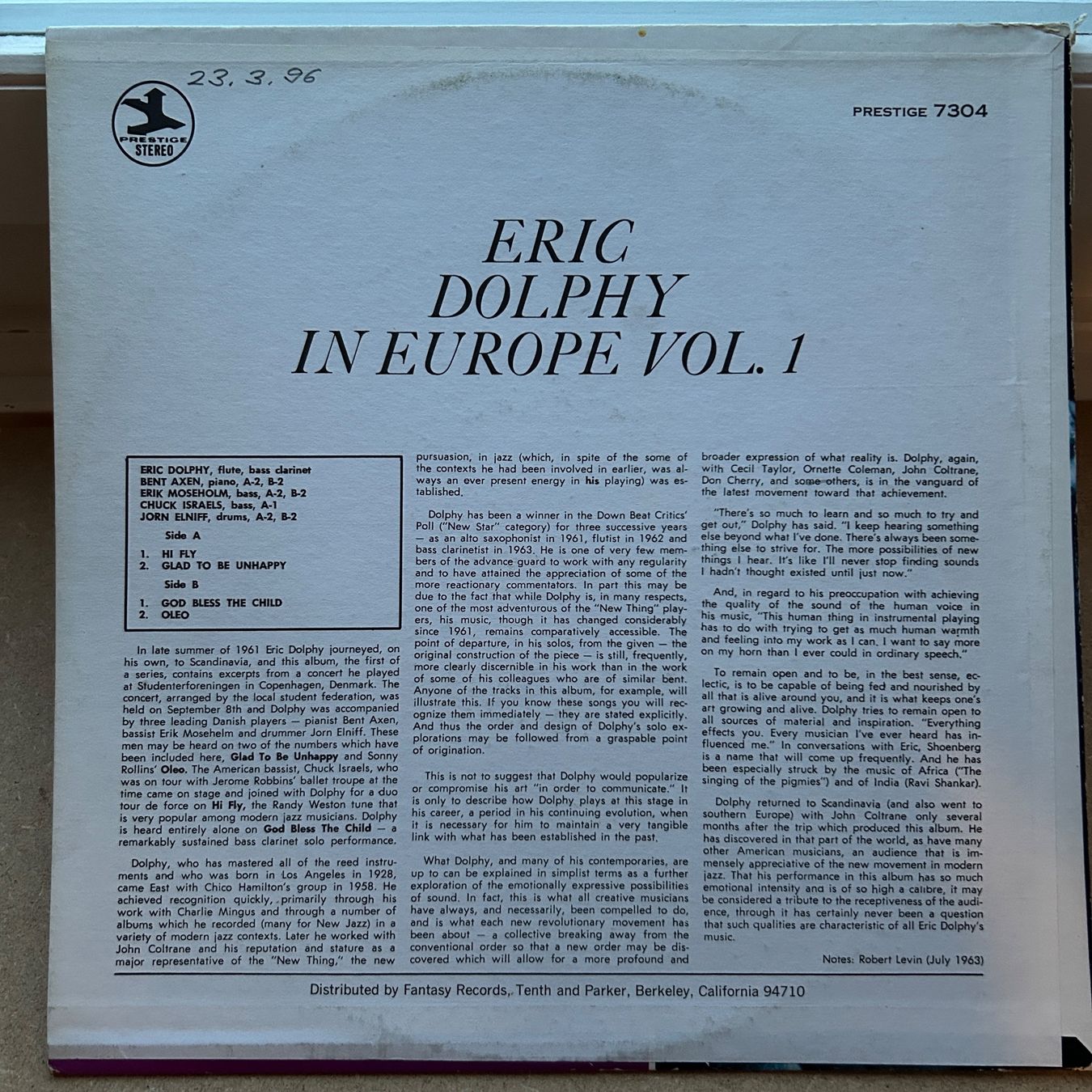 Dischi in vinile: Eric Dolphy In Europe Vol.1  LP – Usato da Lausanne venduto da Pask1 1