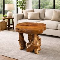 Teakholz Balkontisch 65x52cm – Kleiner Wurzeltisch, massiv