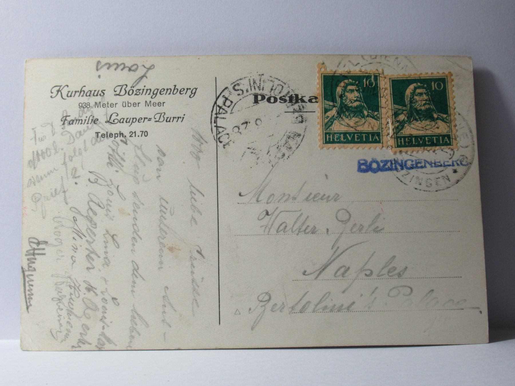 Cartoline postali: Kurhaus Bözingenberg 1923 – Usato da Grenchen venduto da Bluemchen1900 2
