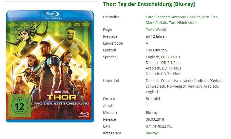 Tutti i DVDs: Thor: Tag der Entscheidung [Blu-ray] – Usato da Buchrain venduto da Sssschaller