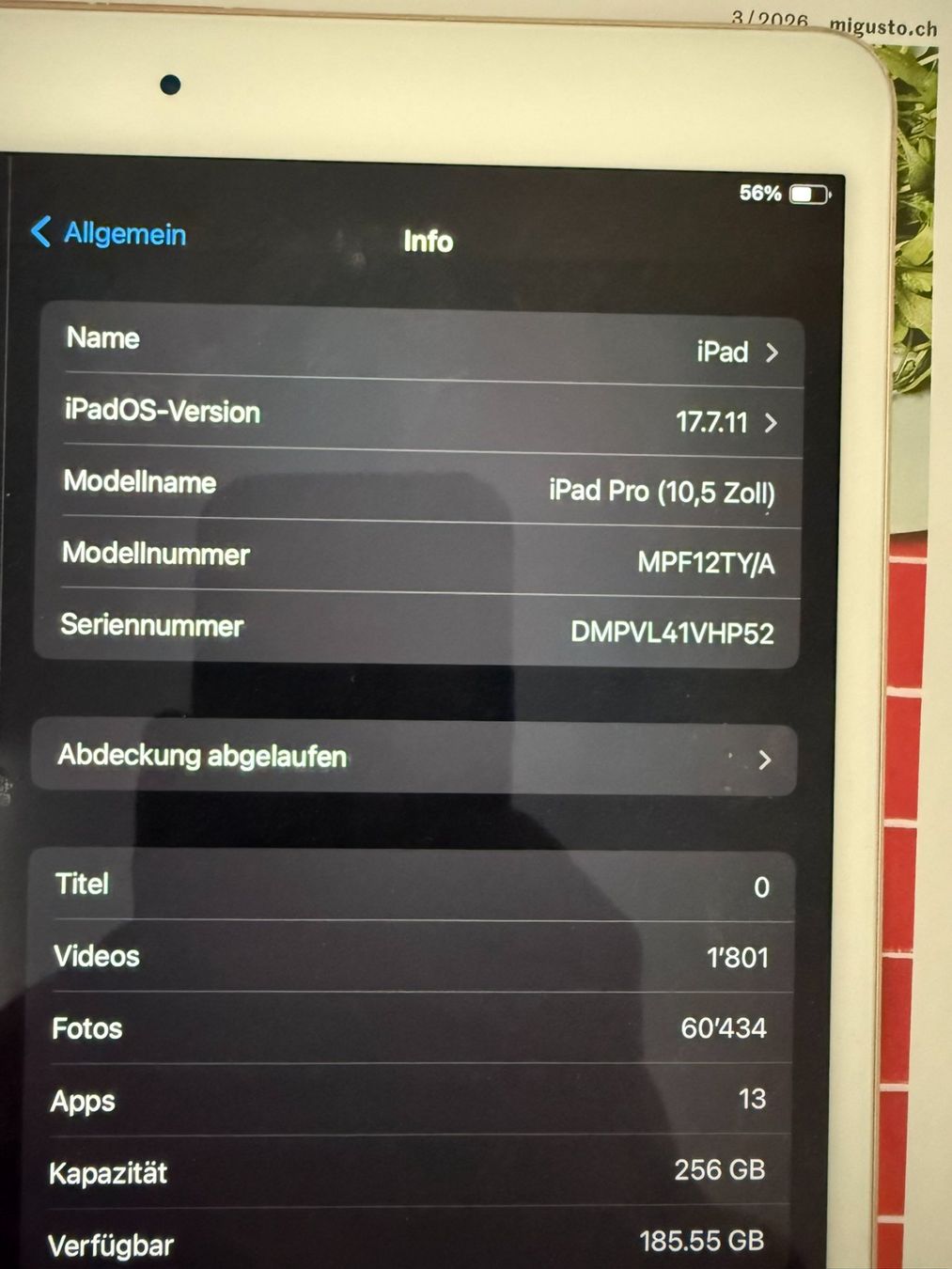 Apple Tablet PC: iPad Pro 10'5 Gerät Funktioniert, Einschalttaste Defekt – Difettoso da St. Margrethen SG venduto da Sykes 2