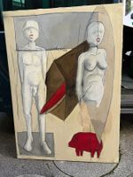 Krähenbühl Oliver *1963 Oelgemälde mit Schwein, signiert