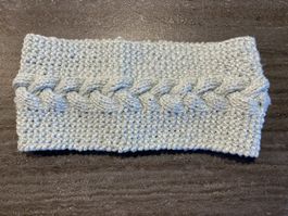 Stirnband mit Zopfmuster, handgestrickt, hellgrün   🌺
