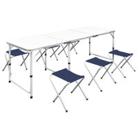 Klappbarer Campingtisch mit 6 Hocker Höhenverstellbar 180x60